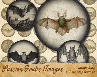 Antique Bat Images Halloween Digital Collage Sheet-  1"  Bottlecaps--Instant Download