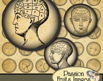 Phrenology 1" Rounds Digital Collage Sheet-- Instant Download