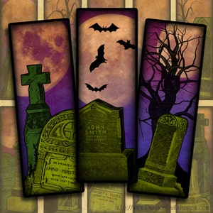 Haunted kerkhof Halloween digitale Collage Sheet 1 x 3 dia's--Instant Download