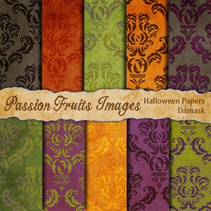 Halloween Damasks paper pack- 10 Piece Digital Paper pack-- Instant Download