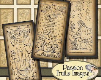 Antique Tarot Card 1x2 Domino Tile Digital Collage Sheet-- Instant Download