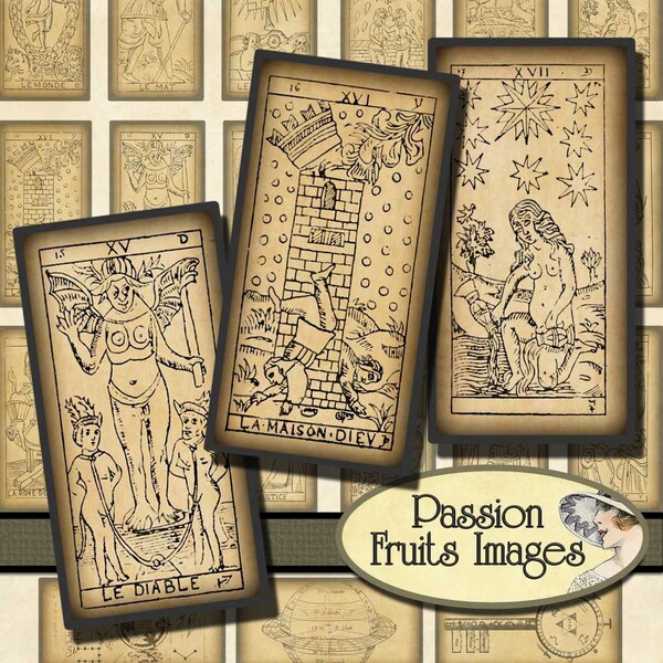 Antique Tarot Card 1x2 Domino Tile Digital Collage Sheet-- Instant Download