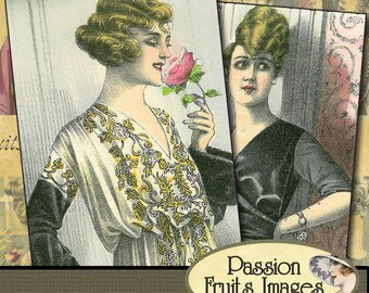 Vintage Ladies in Bloom Digital Collage Sheet-- Instant Download