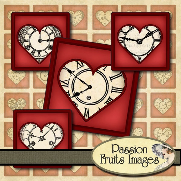 Steampunk Valentine Victorian Watch Faces  1x1 square inchies Digital Collage Sheet-- Instant Download