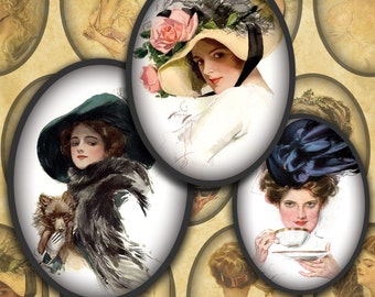 Harrison Fisher's Vintage Beauties Digital Collage Sheet 30mm x 40mm Ovals --Instant Download