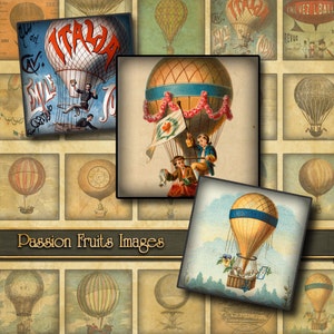 Hot Air Balloons Inchies Digital Collage Sheet-- Instant Download