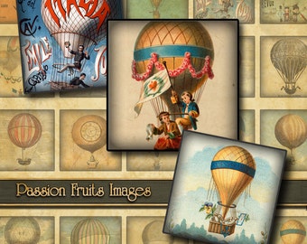 Hot Air Balloons Inchies Digital Collage Sheet-- Instant Download