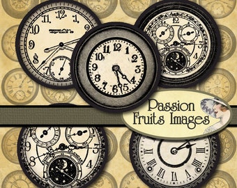 1.25" Round Victorian Clock Faces Bottlecaps Digital Collage Sheet-- Instant Download