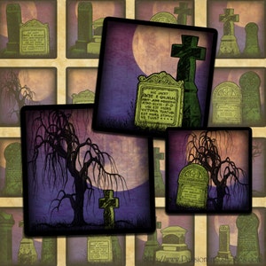 Haunted kerkhof Halloween digitale Collage blad 1" pleinen Inchies-Instant Download