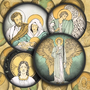 Vintage Holy Image Digital Collage Sheet 1.5&quot; Circles-- Instant Download