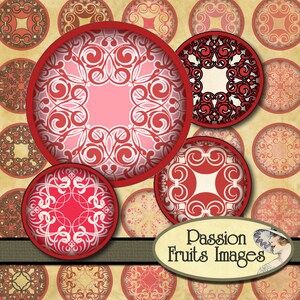 Valentin jour capsules rouge et rose dentelle motifs 1 &quot;cercles de feuille de Collage num&eacute;rique--t&eacute;l&eacute;chargement imm&eacute;diat