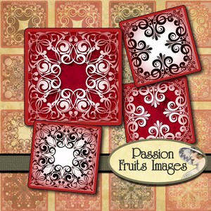 Valentin Inchies rouge et motifs de dentelle rose 1 &quot;Squares Collage num&eacute;rique feuille--t&eacute;l&eacute;chargement imm&eacute;diat