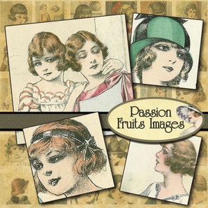 Young women of the 1920&#39;s Digital Collage Sheet- inchies-- Instant Download