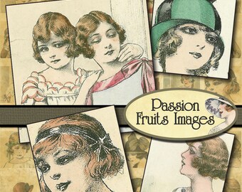 Young women of the 1920's Digital Collage Sheet- inchies-- Instant Download