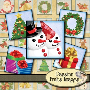 Cute Christmas Inchies 1 inch Tiles Digital Collage Sheet Instant Download image 1