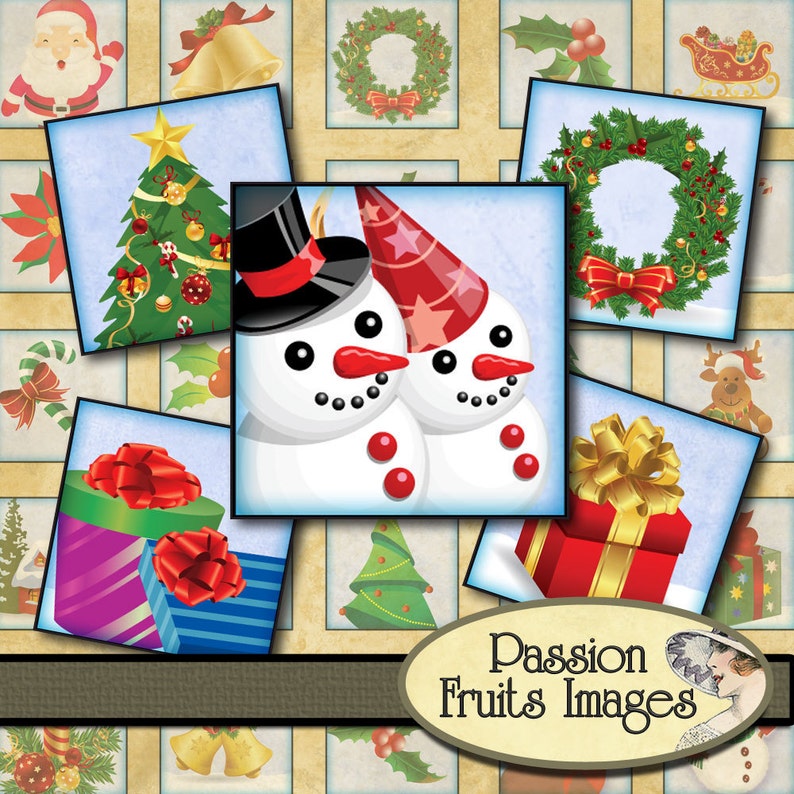 Cute Christmas Inchies 1 inch Tiles Digital Collage Sheet Instant Download image 1