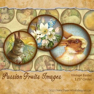 Vintage Easter Victorian Greeting Card Images 1.25&quot; round Circles Digital Collage Sheet