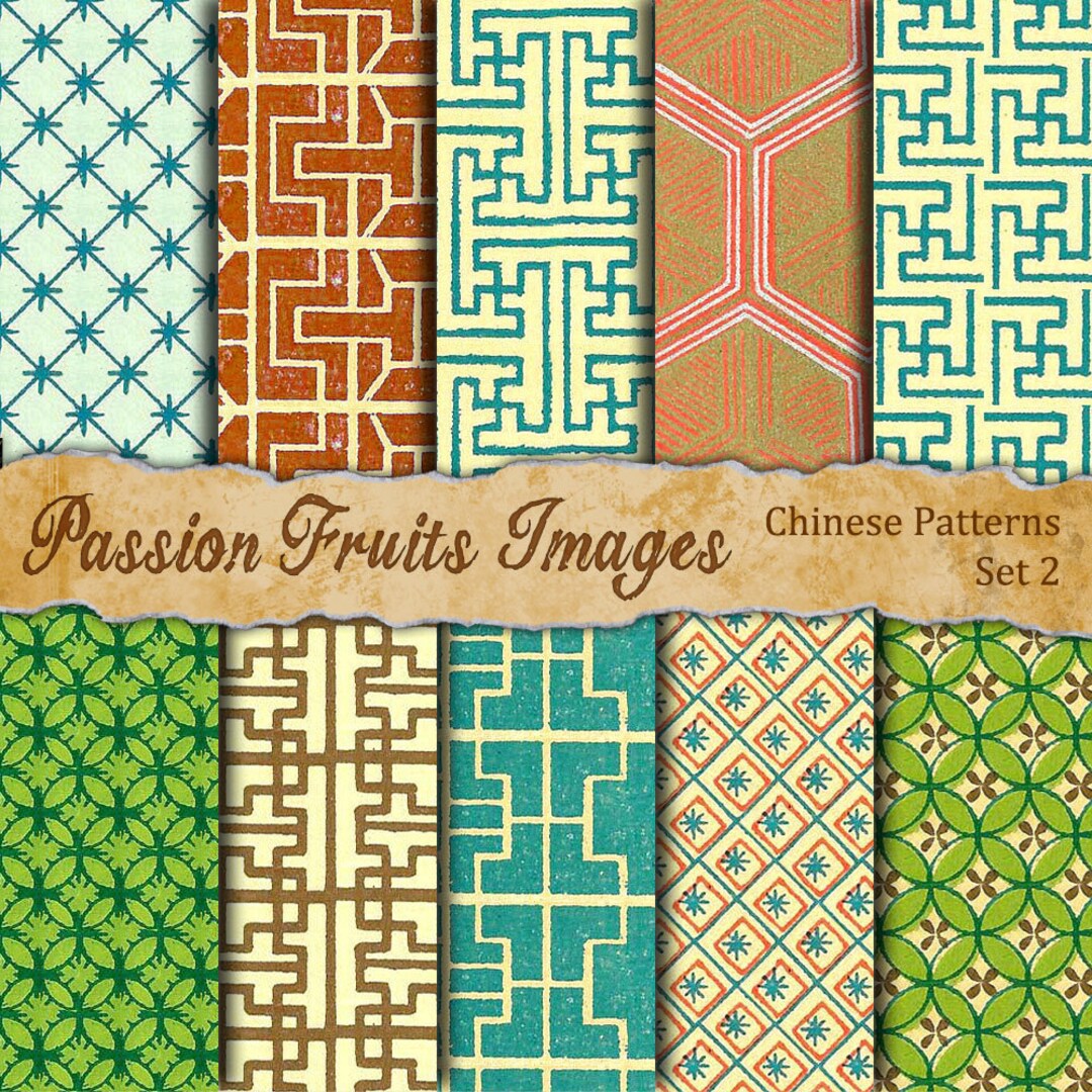 Antique Chinese Decorative Patterns No.2- 10 Sheet Digital Paper Pack ...