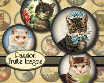 Victorian Cats Bottlecap Images-- Instant Download