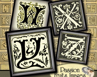 Forest Green Alphabet Monogram .75" Squares Digital Collage Sheet-- Instant Download