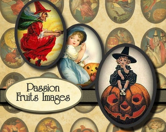 18mm x 25mm Cute Vintage Halloween Ovals Digital Collage Sheet-- Instant Download