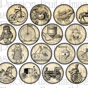 Victorian Childrens Toys Christmas Gifts 2 inch Rounds Digital Collage Sheet Instant Download image 2