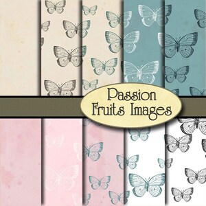 Spring Pastel Butterflies digital paper pack--Instant Download