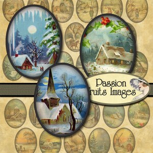 Winter Landscapes 30mm x 40mm  Bottlecaps Digital Collage Sheet Christmas Ovals-- Instant Download