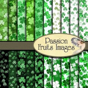 St Patrick's Day Seamless Scattered Green and White Shamrocks 20 Pattern Digital Paper Pack Instant Download image 1