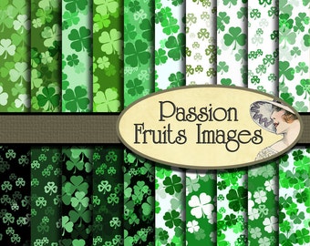 St Patrick's Day Seamless Scattered Green and White Shamrocks 20 Pattern Digital Paper Pack-- Instant Download