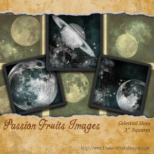 Stars and Planets Celestial Outer Space 1 inch Square inchies Digital Collage Sheet--Instant Download