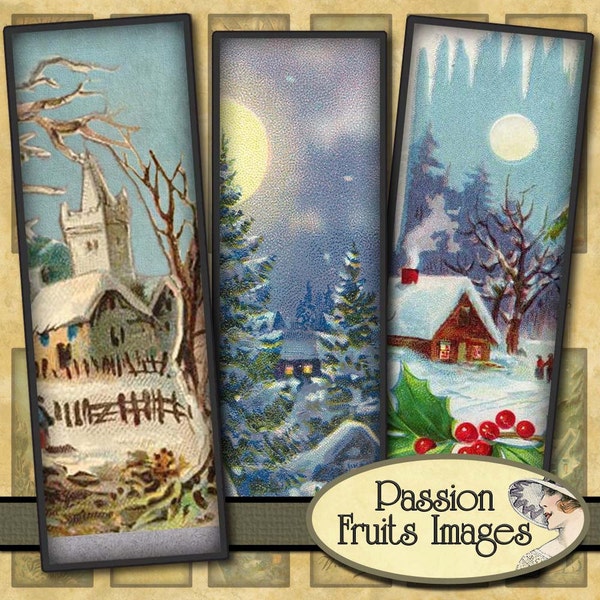 Winter Landscapes 1 x 3 inch Microscope Slides Digital Collage Sheet-- Instant Download