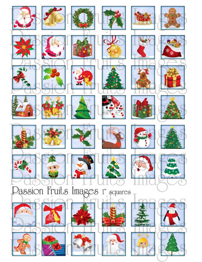 Cute Christmas Inchies 1 inch Tiles Digital Collage Sheet Instant Download image 2