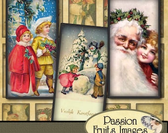 Victorian Christmas Children Images 1"x2" Domino Tiles Digital Collage Sheet-- Instant Download