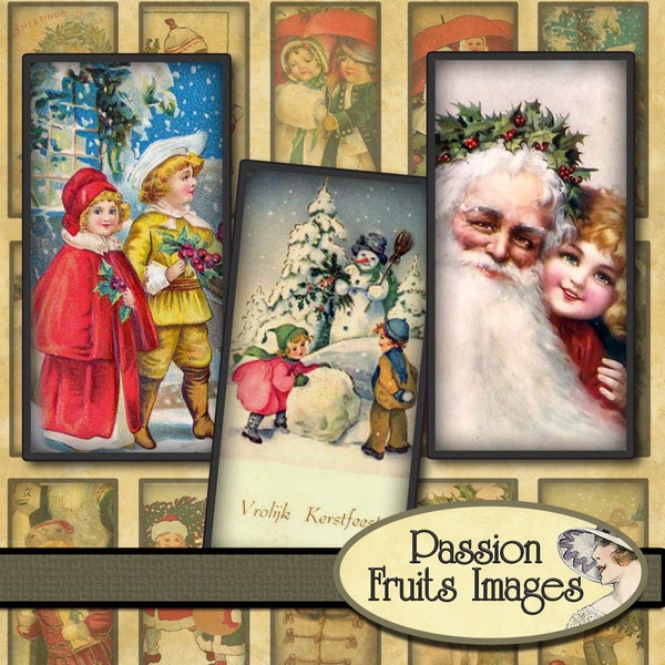 Victorian Christmas Children Images 1"x2" Domino Tiles Digital Collage Sheet-- Instant Download