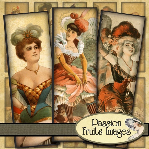 Burlesque Ladies Microscope Slide Sized Digital Collage Sheet--Instant Download