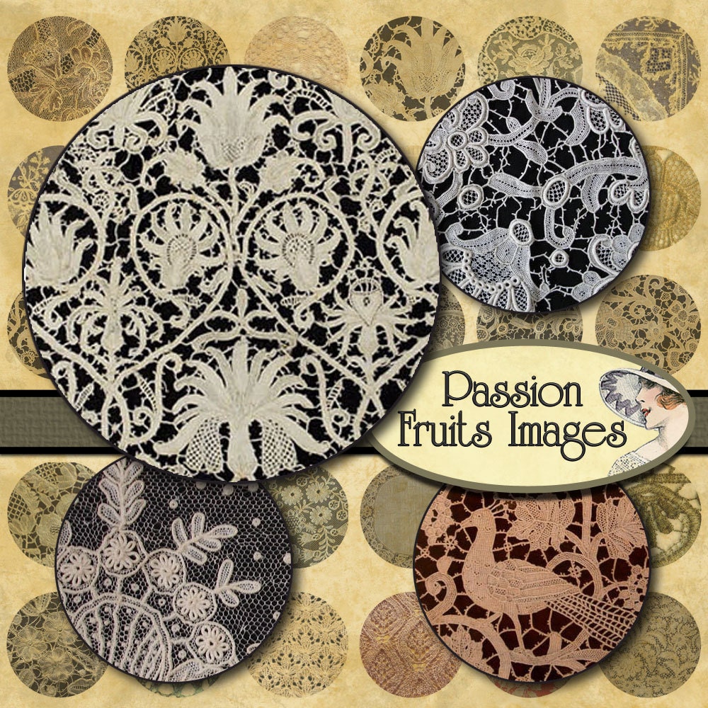 1 inch Lace Rounds Digital Collage Sheet-- Instant Download