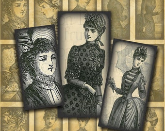 Victorian Women Steampunk Fashion-- .75" x 1.5" Bamboo Tiles digital collage sheet #2--Instant Download
