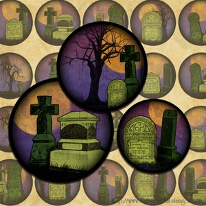 Haunted kerkhof Halloween digitale Collage blad 1" cirkels-Instant Download
