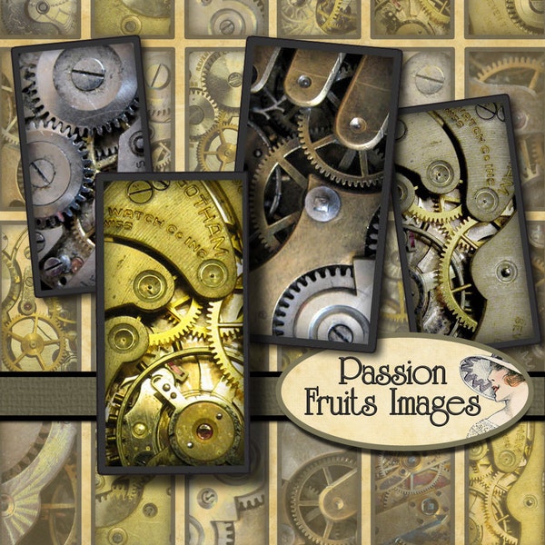 Watch movement gears Steampunk digital collage sheet- 75 x 1.5 inch bamboo Tiles-- Instant Download