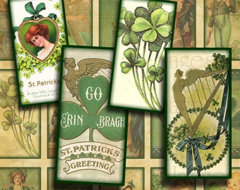 Vintage St Patrick's Day Images Digital Collage Sheet- .75" x 1.5" Bamboo Tile-- Instant Download