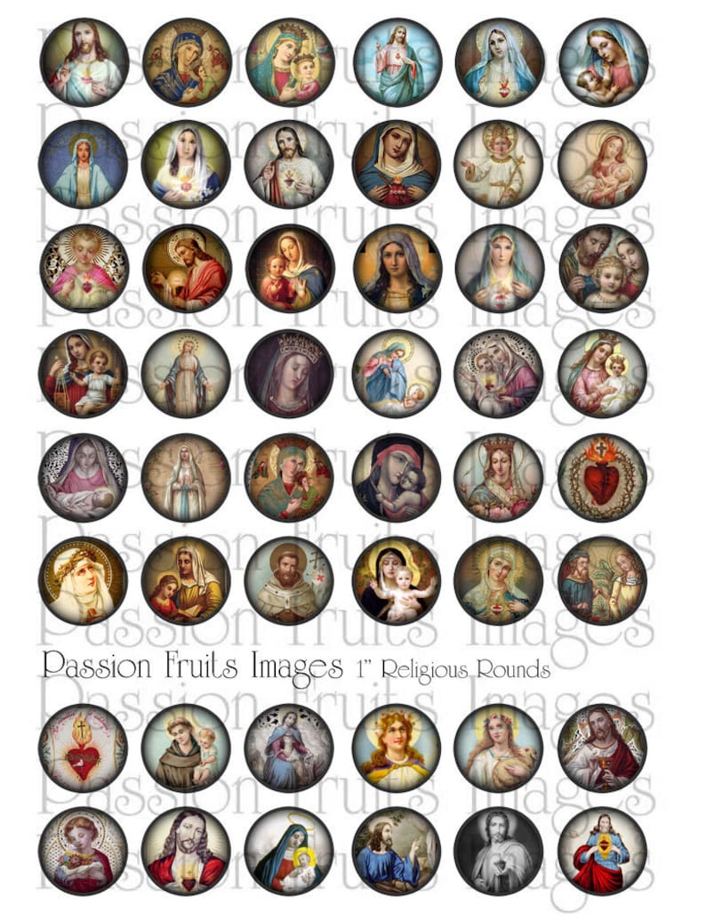 Vintage Holy Images 1 inch rounds Digital Collage Sheet Instant Download image 2