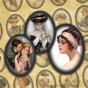 Harrison Fisher's Vintage schoonheden digitale Collage Sheet 18 x 25 mm ovalen--Instant Download