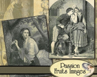 Victorian Romance- Vintage Romantic Images Aceo Cards Digital Collage Sheet-- Instant Download