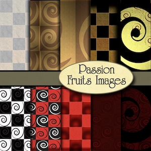Dark Circus Digital Paper Pack- Checkerboards and Spirals for Gothic Creations-Instant Download