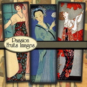 Mode Illustrations 1 x 3 feuille de Collage num&eacute;rique George Barbier Art d&eacute;co f&eacute;minin--t&eacute;l&eacute;chargement imm&eacute;diat