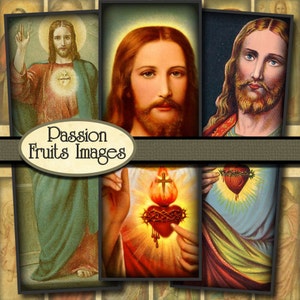 Victorian Christ images digital collage sheet 1 x 3 slides-- Instant Download