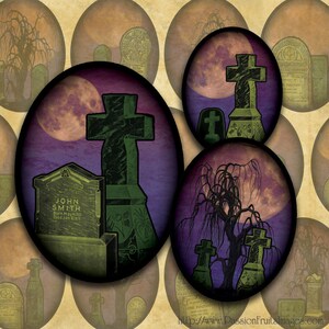 Haunted kerkhof Halloween digitale Collage blad 30x40mm ovalen-Instant Download