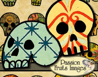 Sugar Skull Inchies Digital Collage Sheet-- Instant Download