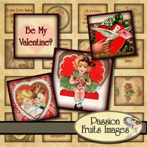 Vintage Valentines Gefühle und Bilder 1 cm Fliesen digital collage Sheet--Instant Download